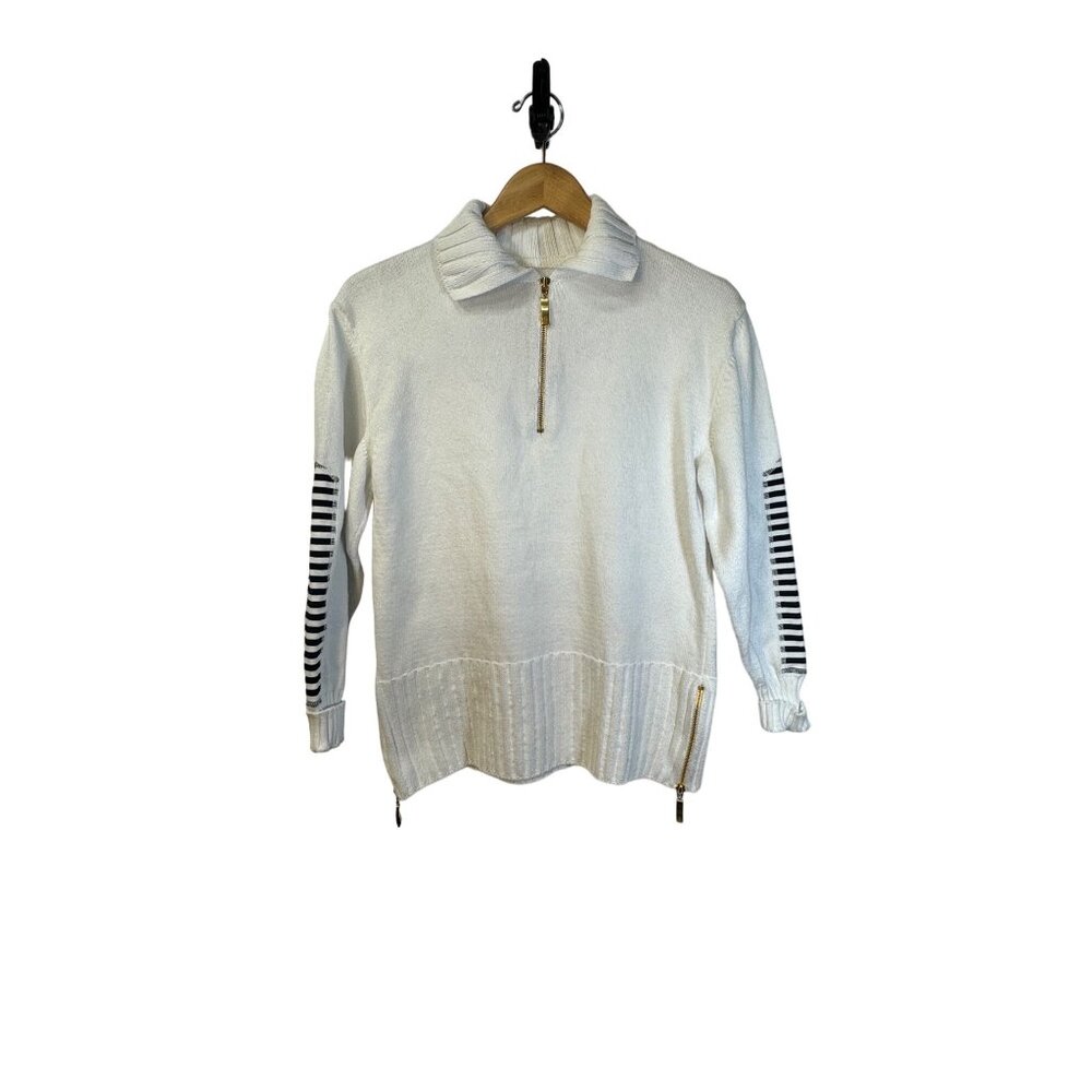 Vintage Escada sweater designer heavyweight nautical vibes gold zipper details c